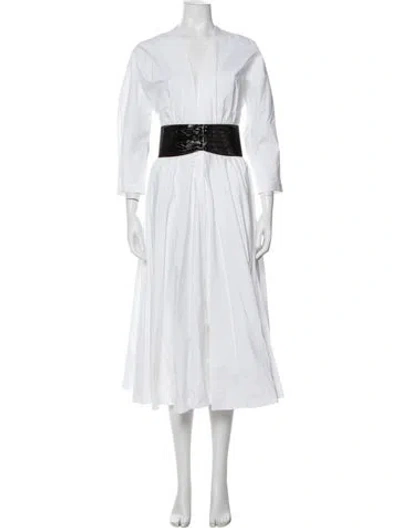 Pre-owned Alaïa V-neck Long Dress In White