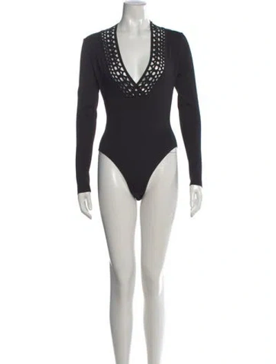 Pre-owned Alaïa V-neck Long Sleeve Bodysuit In Black