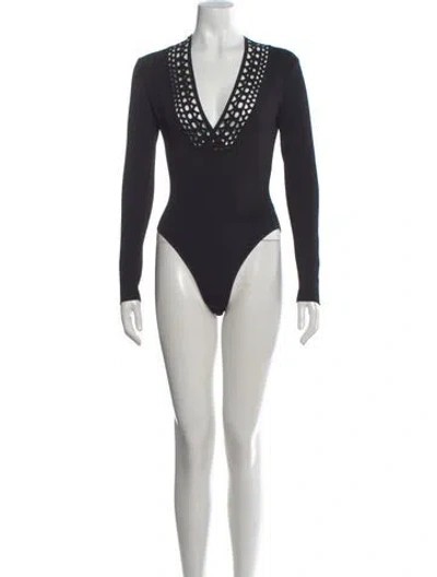Pre-owned Alaïa V-neck Long Sleeve Bodysuit In Black