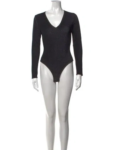 Pre-owned Alaïa V-neck Long Sleeve Bodysuit In Black