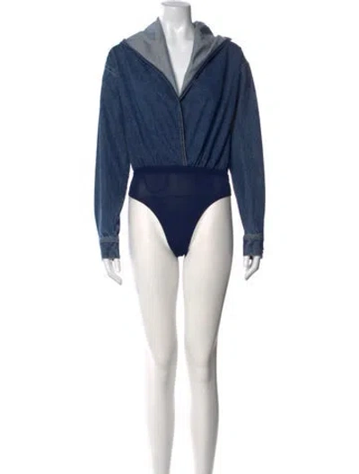 Pre-owned Alaïa V-neck Long Sleeve Bodysuit In Blue