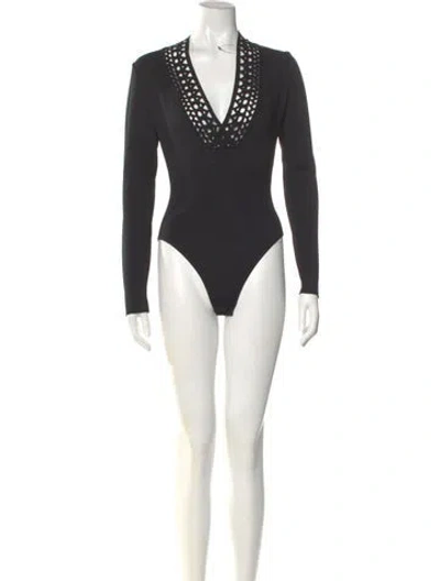 Pre-owned Alaïa V-neck Long Sleeve Bodysuit W/ Tags In Black