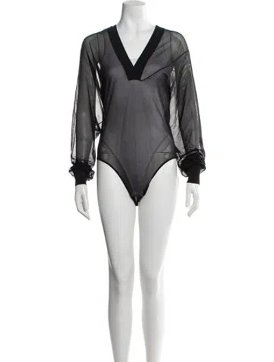 Pre-owned Alaïa V-neck Long Sleeve Bodysuit W/ Tags In Black