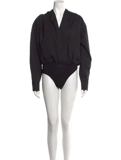 Pre-owned Alaïa V-neck Long Sleeve Bodysuit W/ Tags In Black