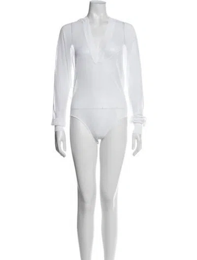 Pre-owned Alaïa V-neck Long Sleeve Bodysuit W/ Tags In White