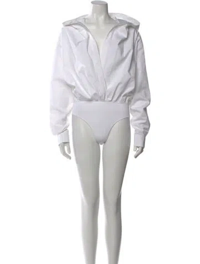 Pre-owned Alaïa V-neck Long Sleeve Bodysuit In White