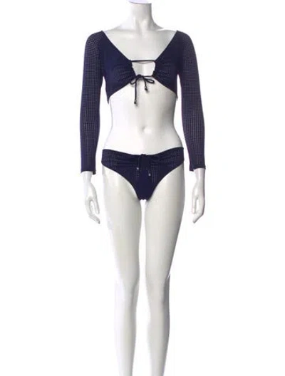 Pre-owned Alaïa V-neck Long Sleeve Crop Top W/ Tags In Blue