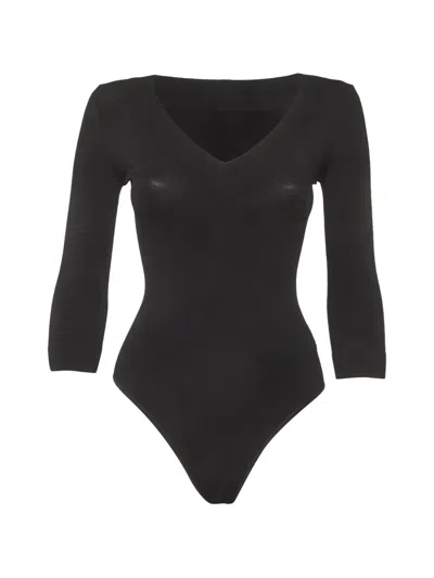 Pre-owned Alaïa V-neck Long-sleeve Bodysuit In Black