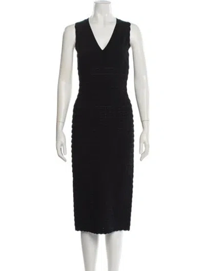 Pre-owned Alaïa V-neck Midi Length Dress In Black