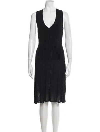 Pre-owned Alaïa V-neck Midi Length Dress In Black
