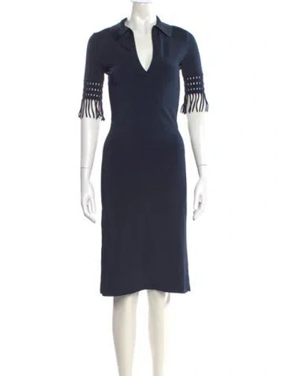 Pre-owned Alaïa V-neck Midi Length Dress In Blue