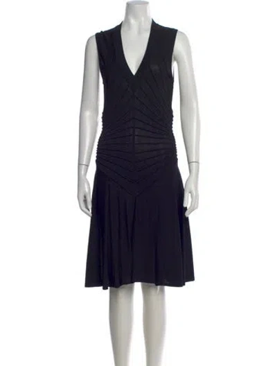 Pre-owned Alaïa V-neck Midi Length Dress In Blue