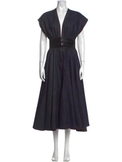 Pre-owned Alaïa V-neck Midi Length Dress In Blue