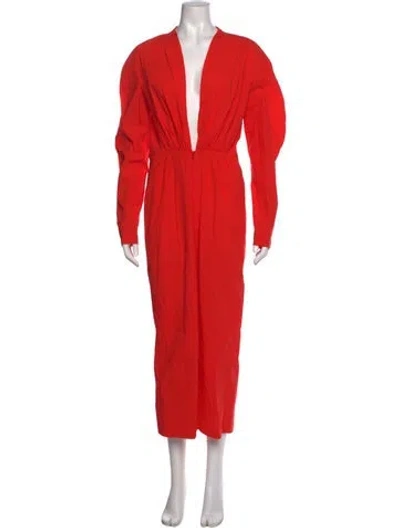 Pre-owned Alaïa V-neck Midi Length Dress W/ Tags In Orange