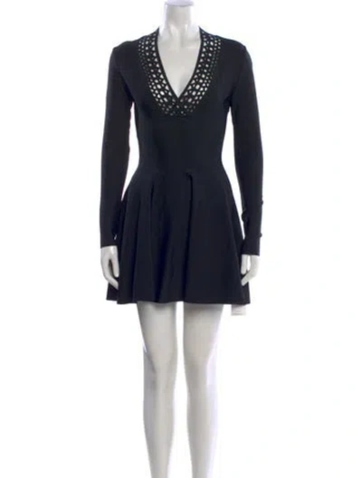 Pre-owned Alaïa V-neck Mini Dress In Black