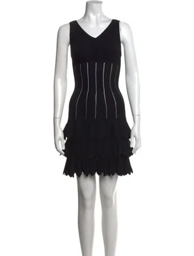 Pre-owned Alaïa V-neck Mini Dress In Black