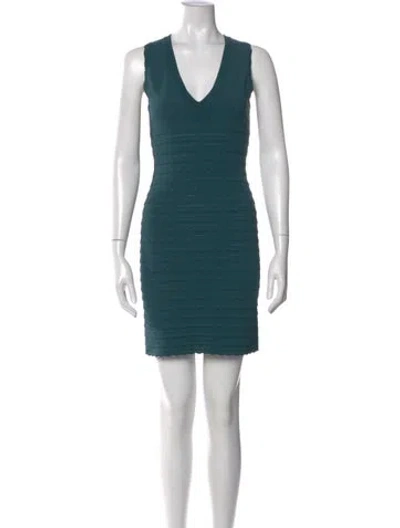 Pre-owned Alaïa V-neck Mini Dress In Blue