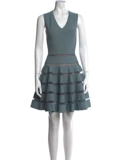 Pre-owned Alaïa V-neck Mini Dress In Blue