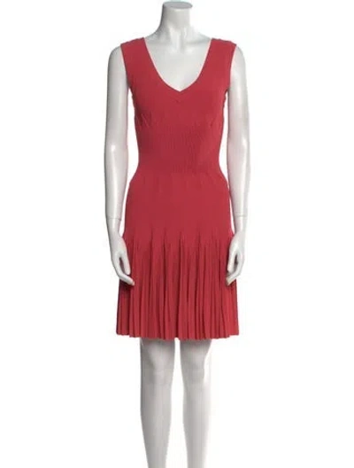 Pre-owned Alaïa V-neck Mini Dress In Burgundy