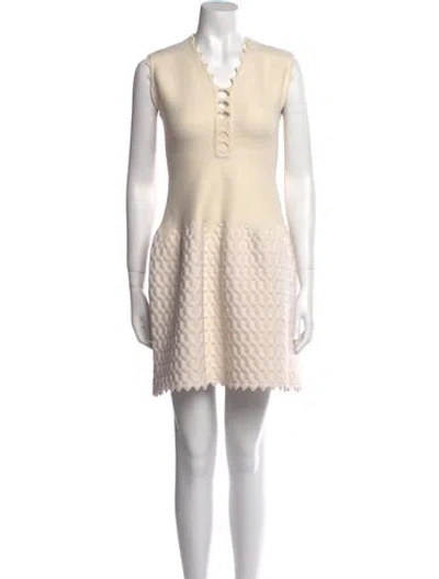 Pre-owned Alaïa V-neck Mini Dress In Neutral