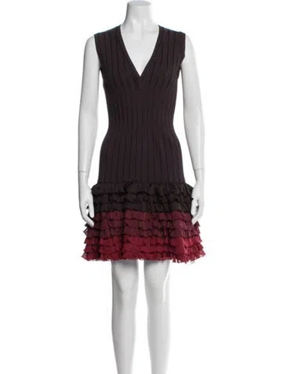 Pre-owned Alaïa V-neck Mini Dress In Purple
