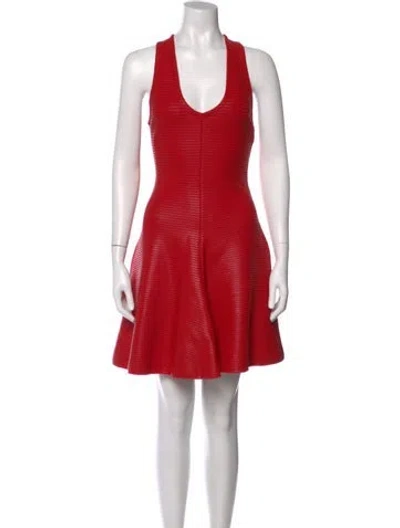 Pre-owned Alaïa V-neck Mini Dress W/ Tags In Red