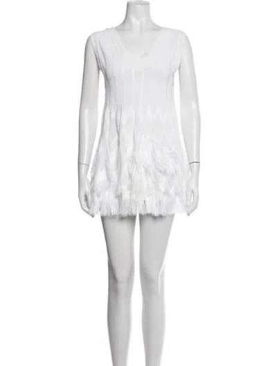 Pre-owned Alaïa V-neck Mini Dress In White
