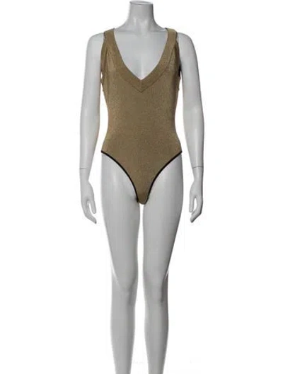 Pre-owned Alaïa V-neck Sleeveless Bodysuit In Neutrals