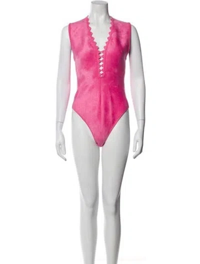 Pre-owned Alaïa V-neck Sleeveless Bodysuit In Pink