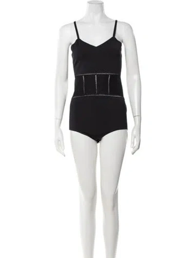 Pre-owned Alaïa V-neck Sleeveless Bodysuit W/ Tags In Black