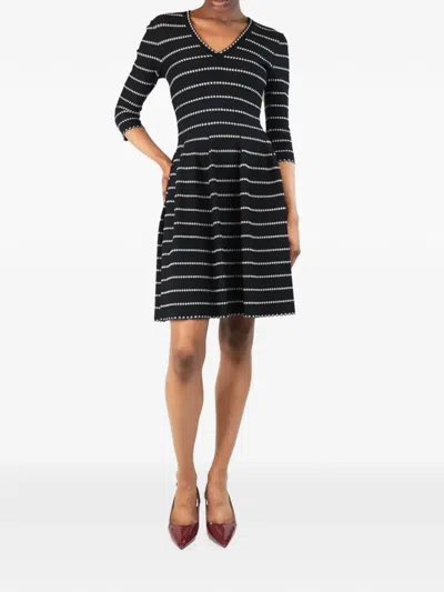 Pre-owned Alaïa V-neck Striped Mini Dress In Black