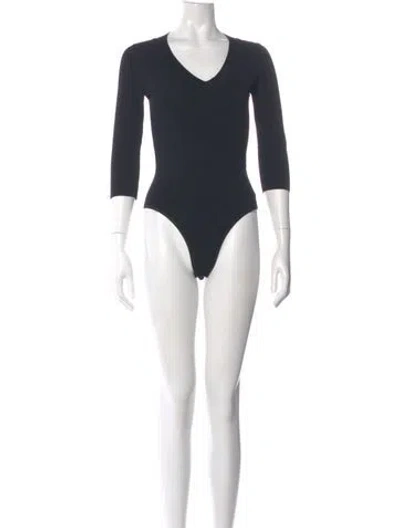 Pre-owned Alaïa V-neck Three-quarter Sleeve Bodysuit In Blue