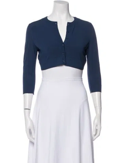 Pre-owned Alaïa V-neck Three-quarter Sleeve Button-up Top In Blue