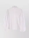 Alaïa Volume Sleeve Crewneck Top With Stand Collar In White