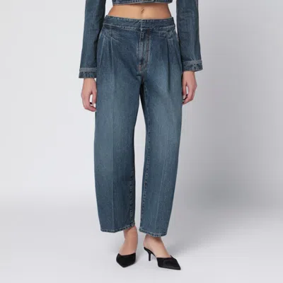 Alaïa Washed Denim Pleated Trousers In Blue