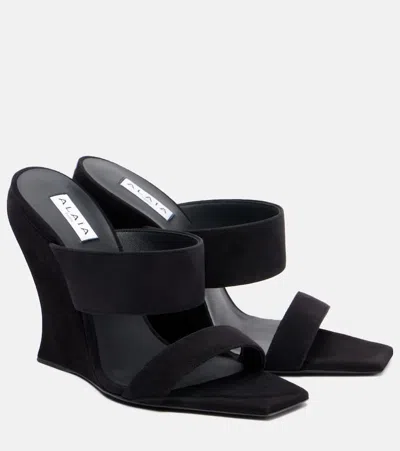 Alaïa Wave 110 Suede Wedge Mules In Black
