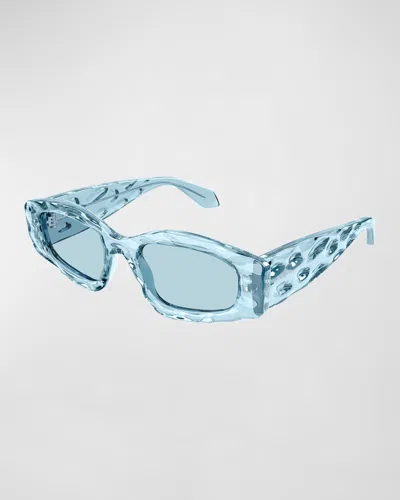 Alaïa Wavy Acetate Rectangle Sunglasses In Blue