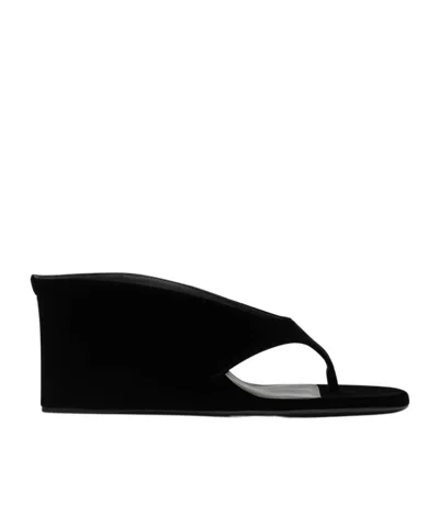 Alaïa Tong 75 Suede Wedge Sandals In Black