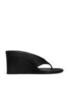 Alaïa Black Satin Tong Wedge Sandals In Noir