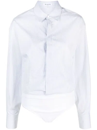 Alaïa White And Blue Striped Body Shirt For Women