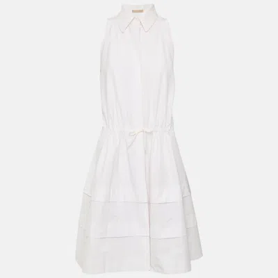 Pre-owned Alaïa White Cotton And Polyester Halter Neck Layered Midi Dress L