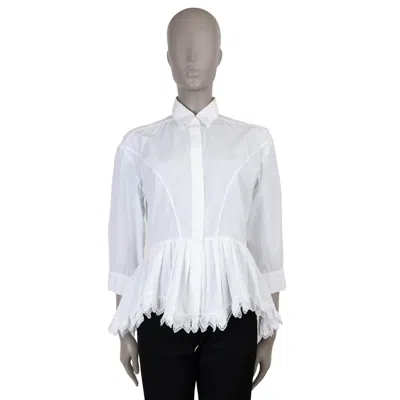 Pre-owned Alaïa Alaia White Cotton Crochet Trim Poplin Peplum Shirt 42 L