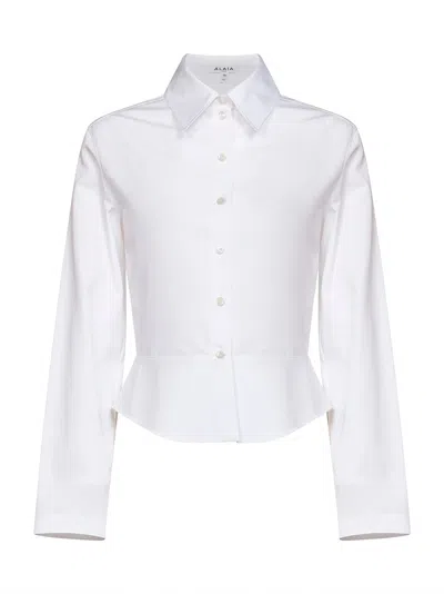 Alaïa White Cotton Poplin Peplum Shirt