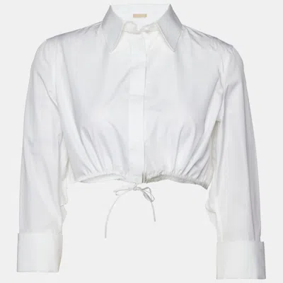 Pre-owned Alaïa White Cotton Shirred Waist Crop Shirt M