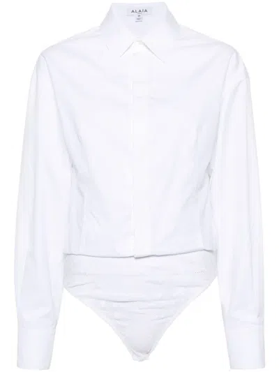 Alaïa White Cotton Shirt Bodysuit For Women
