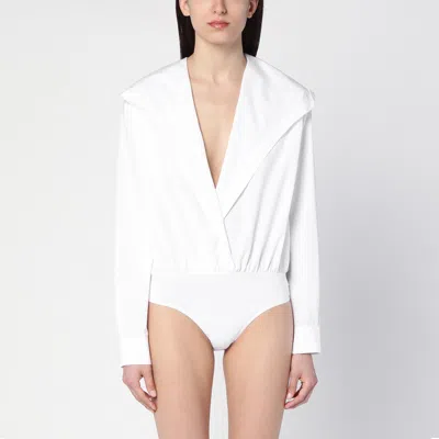 Alaïa White Cotton Shirt Bodysuit With Hood