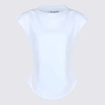 Alaïa White Cotton T-shirt In Blue
