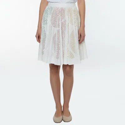 Pre-owned Alaïa White Fireworks Laser Cut Cotton Blend Pleated Mini Skirt M
