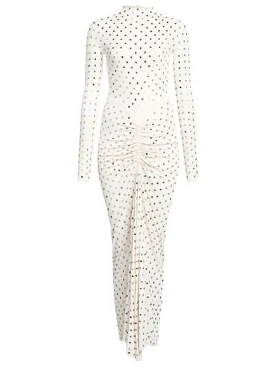 Alaïa White Gathered Crystal-embellished Jersey Midi Dress