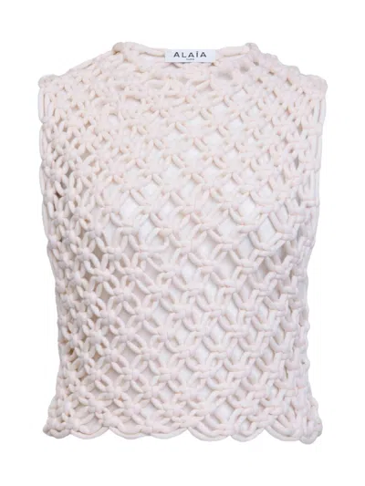 ALAÏA WHITE HAND KNOTTED TOP